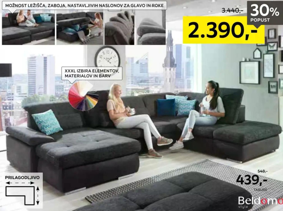 Sedežna garnitura Beldomo style - Akcija v trgovini Lesnina