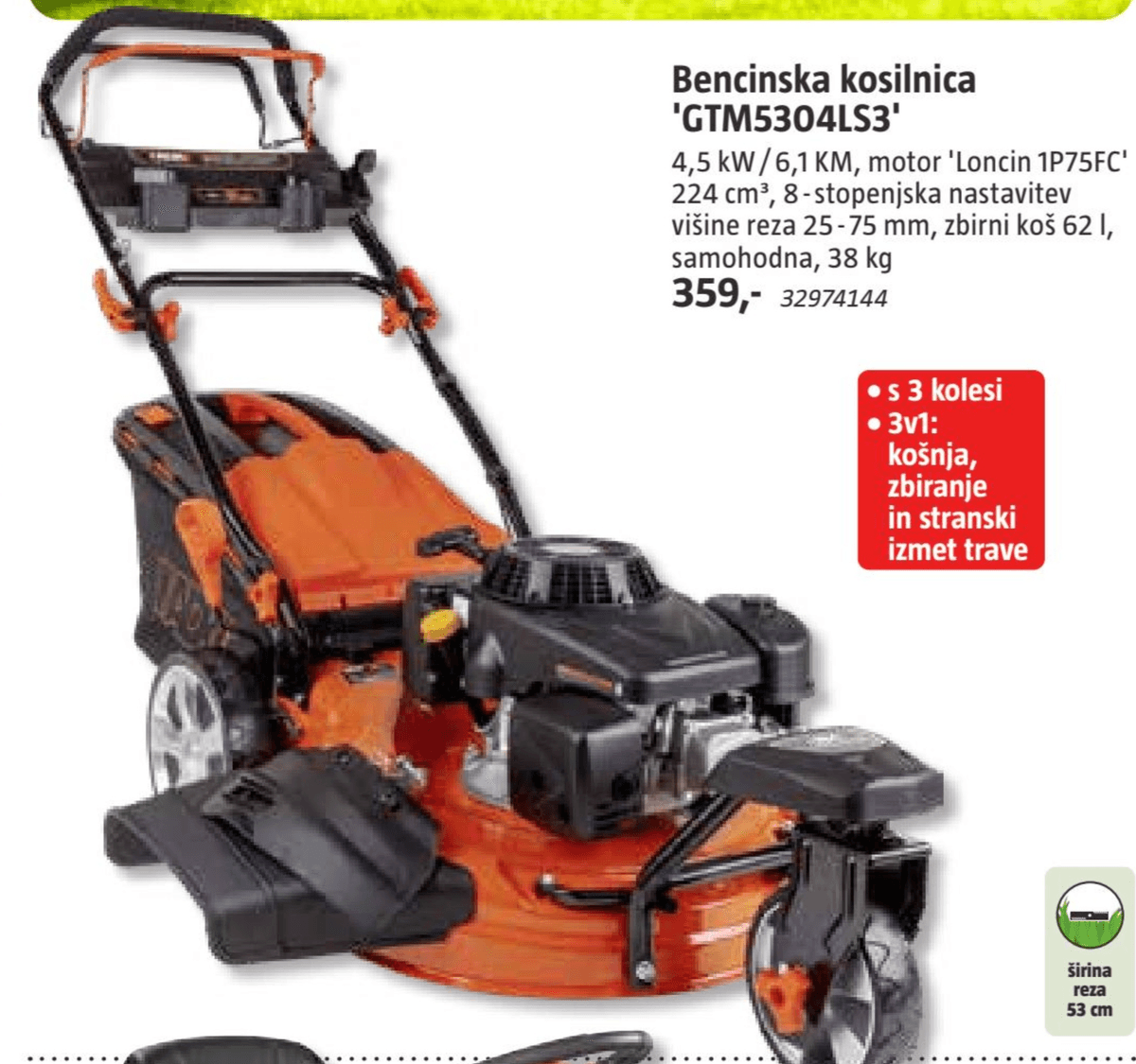 Bencinska kosilnica 'GTM5304LS3' - Akcija v trgovini Bauhaus