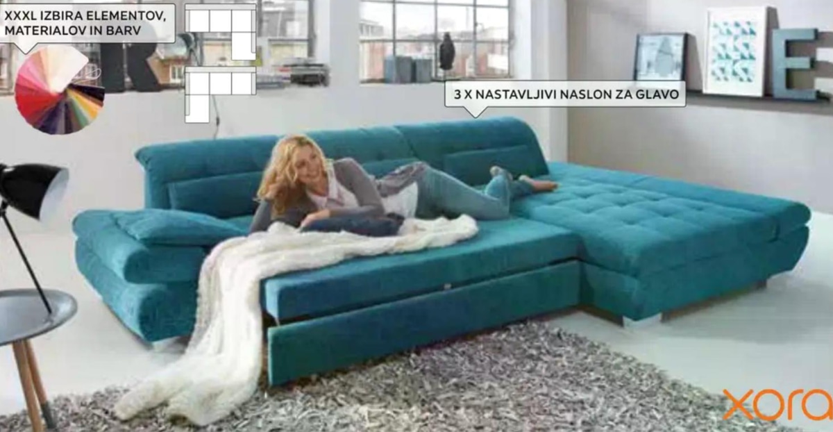 Sedežna garnitura sestav, dim. 341 X 204 cm xora - Akcija v trgovini Lesnina