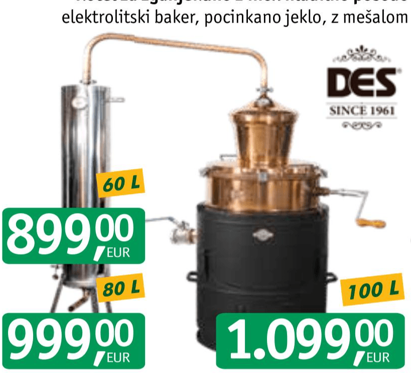 Kotel za žganjekuho z inox hladilno posodo 60 L DES Akcija v trgovini Jager