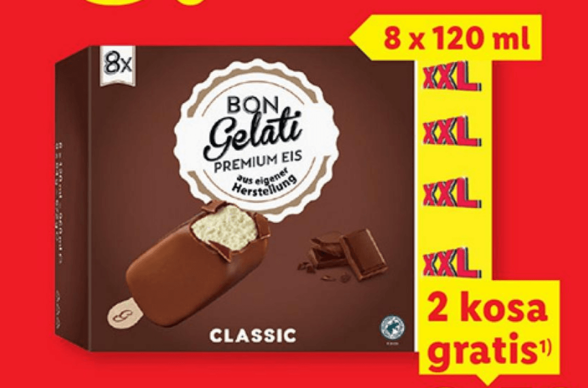 BON GELATI Sladoled na palčki XXL 8 x 120 ml - Akcija v trgovini Lidl