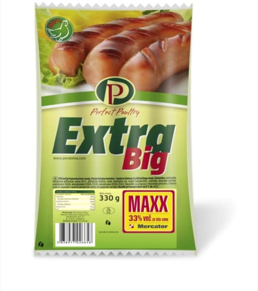Perutnina Ptuj Piščančje hrenovke Extra Big 250 g Akcija v trgovini E.Leclerc