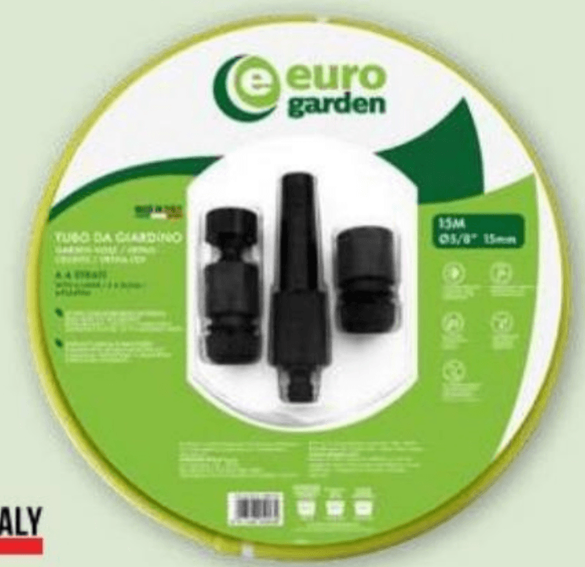 Vrtna cev s pršilnikom in priključki 15 m Euro Garden - Akcija v trgovini Eurospin