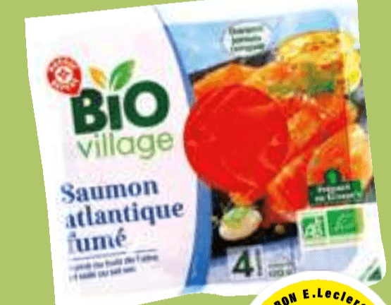 BIO village dimljen atlantski losos 120 g Akcija v trgovini E.Leclerc