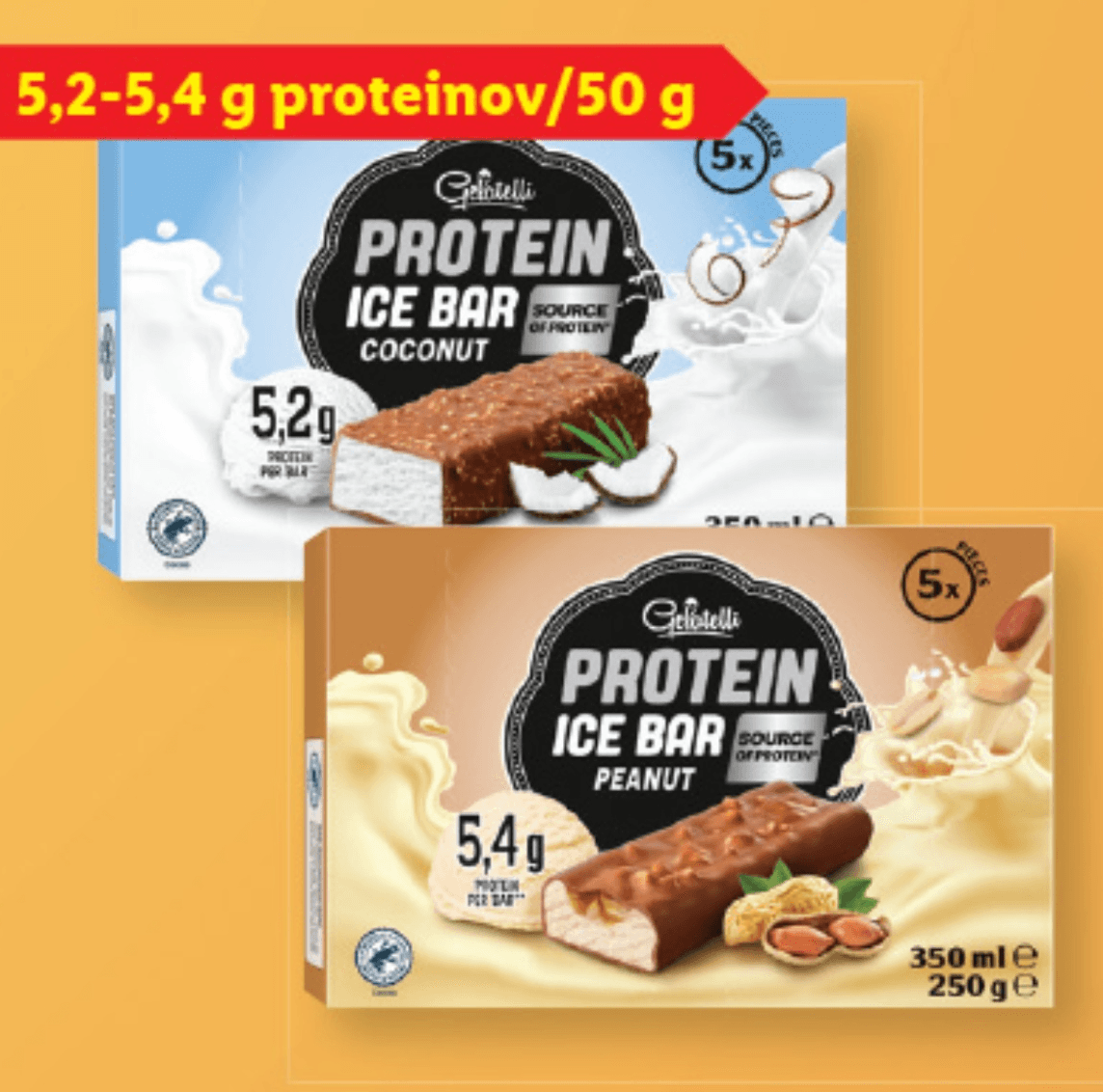 Gelatelli Proteinske sladoledne ploščice 5 x 50 g - Akcija v trgovini Lidl
