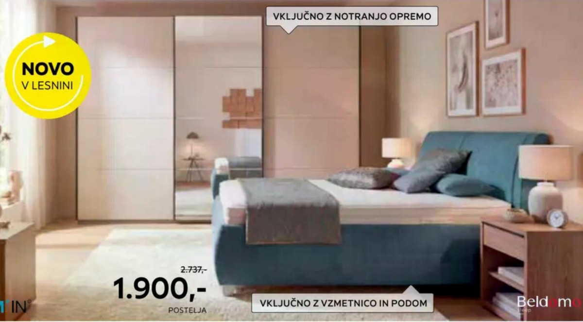 Oblazinjena postelja Beld m - Akcija v trgovini Lesnina