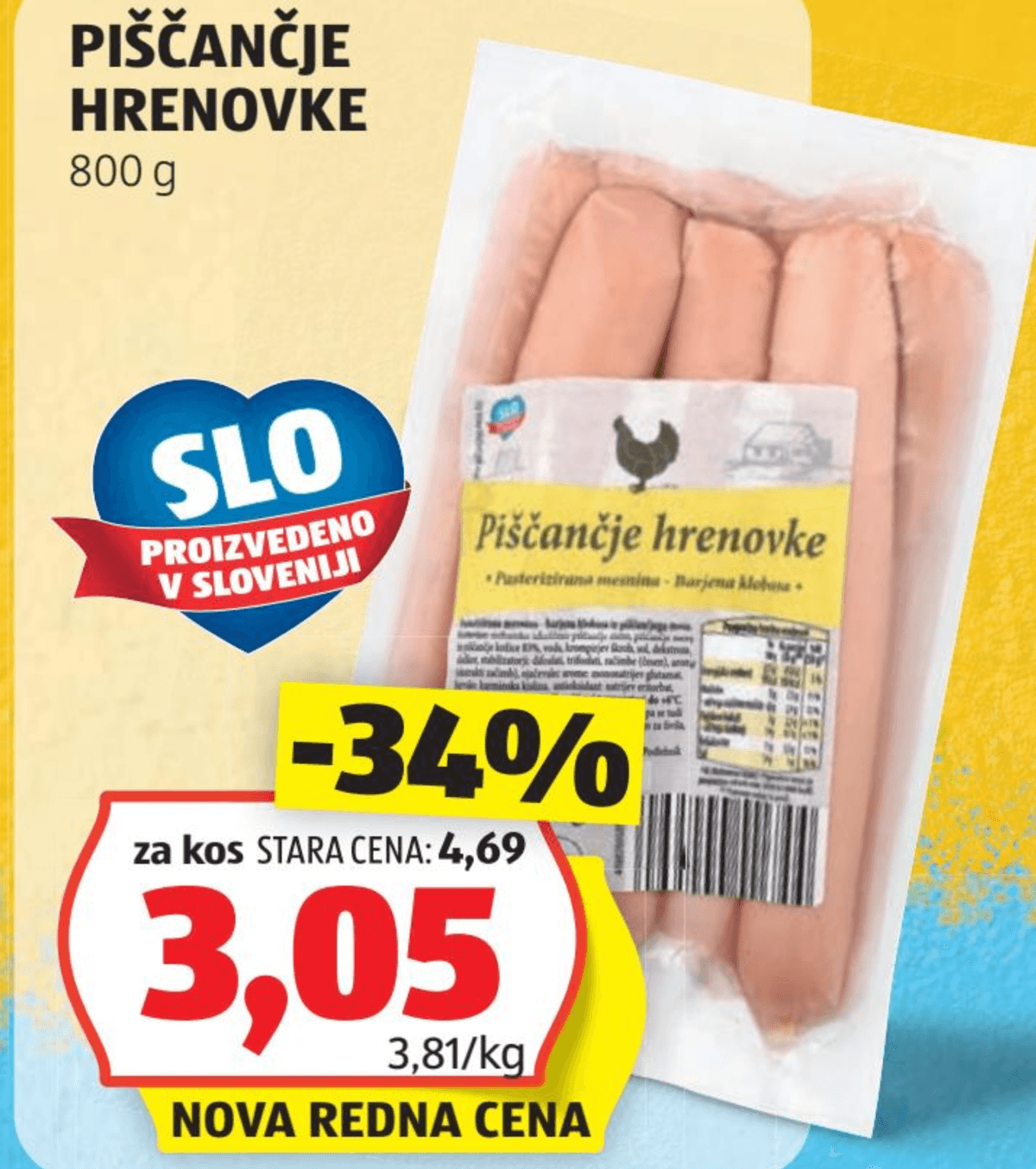 Piščančje hrenovke 800 g SLO Akcija v trgovini Hofer