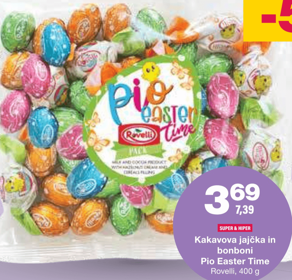 Kakavova jajčka in bonboni Pio Easter Time 400 g Rovelli - Akcija v trgovini Mercator