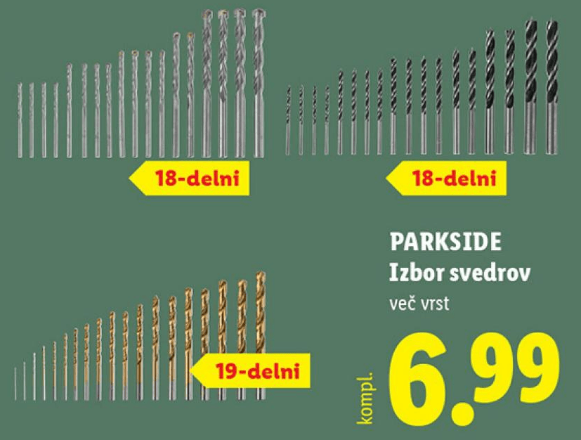 Parkside izbor svedrov Akcija v trgovini Lidl