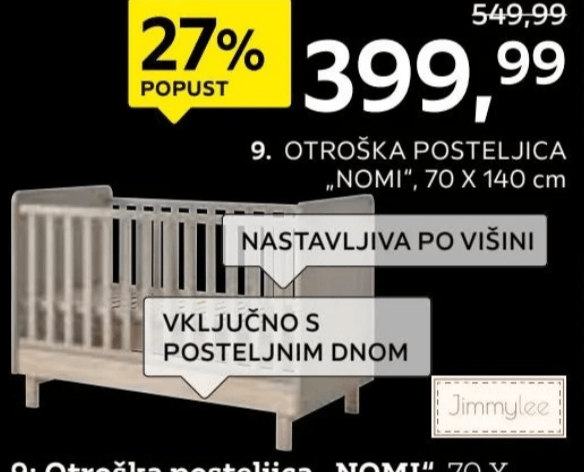 Otroška posteljica Nomi 70 x 140 cm Jimmylee Akcija v trgovini Lesnina