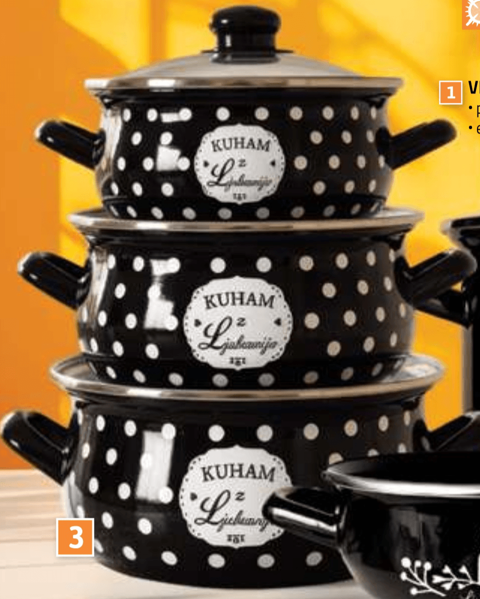 Set kozic s steklenim pokrovom 3/1 Kuhaj z Ljubeznijo - Akcija v trgovini E.Leclerc