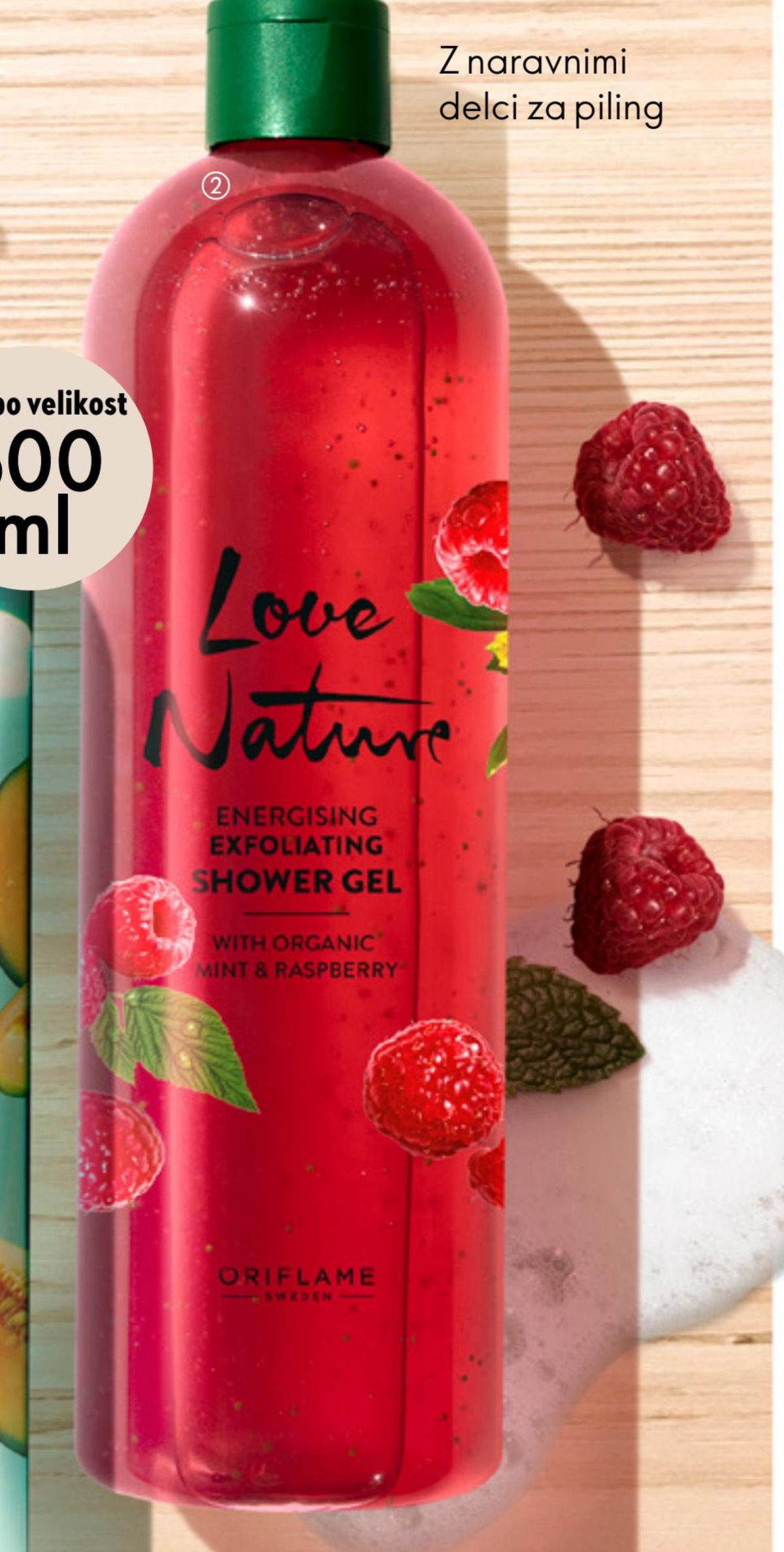 Love Nature poživljajoč gel za prhanje/piling z meto in malinami 500 ml - Akcija v trgovini Oriflame