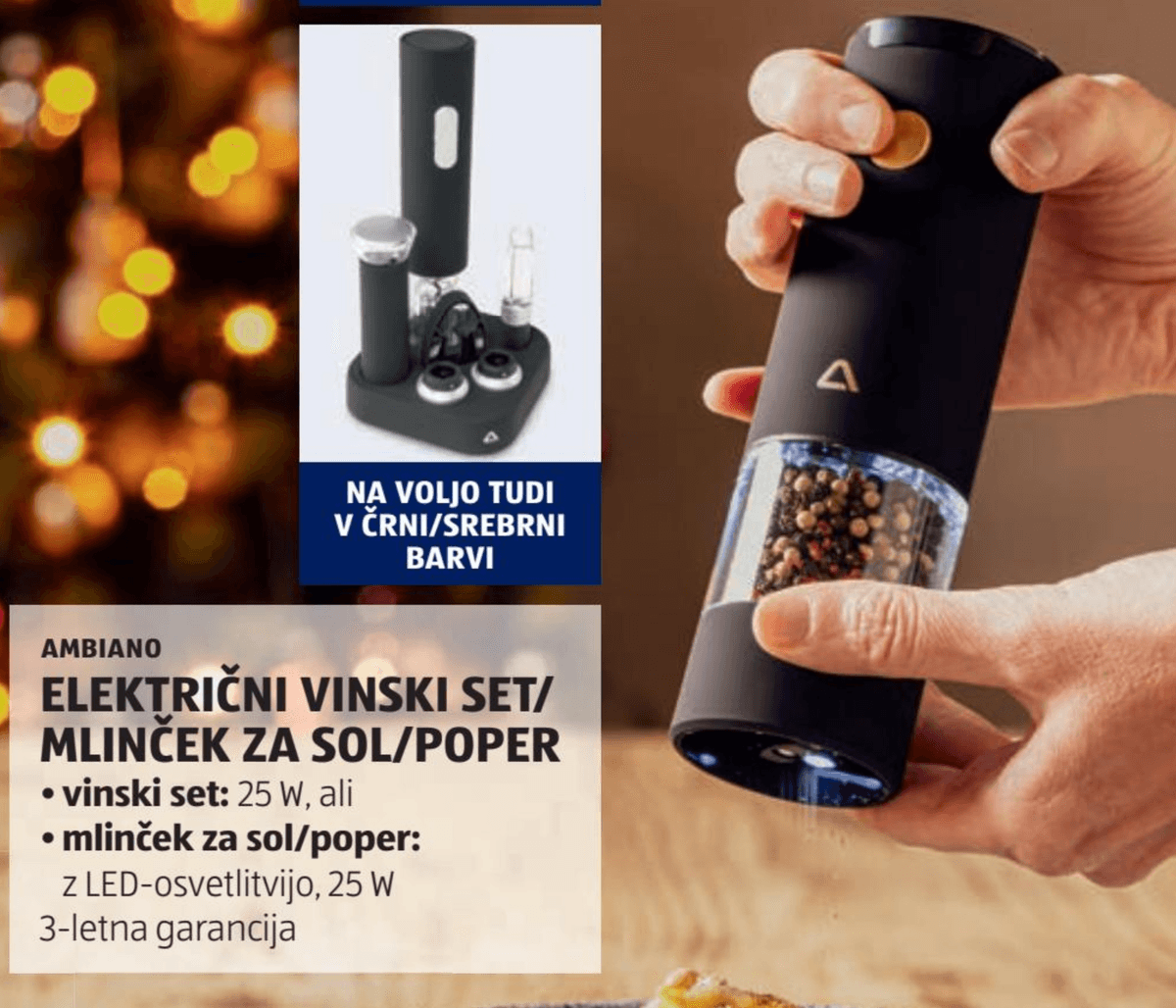 Električni vinski set/mlinček za sol/poper AMBIANO Akcija v trgovini Hofer