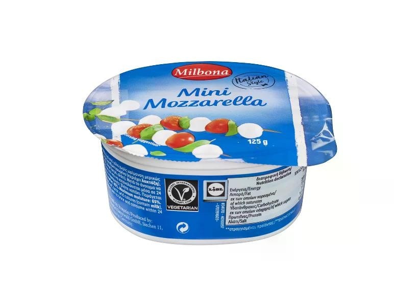 Milbona mini mozzarella 125 g Akcija v trgovini Lidl