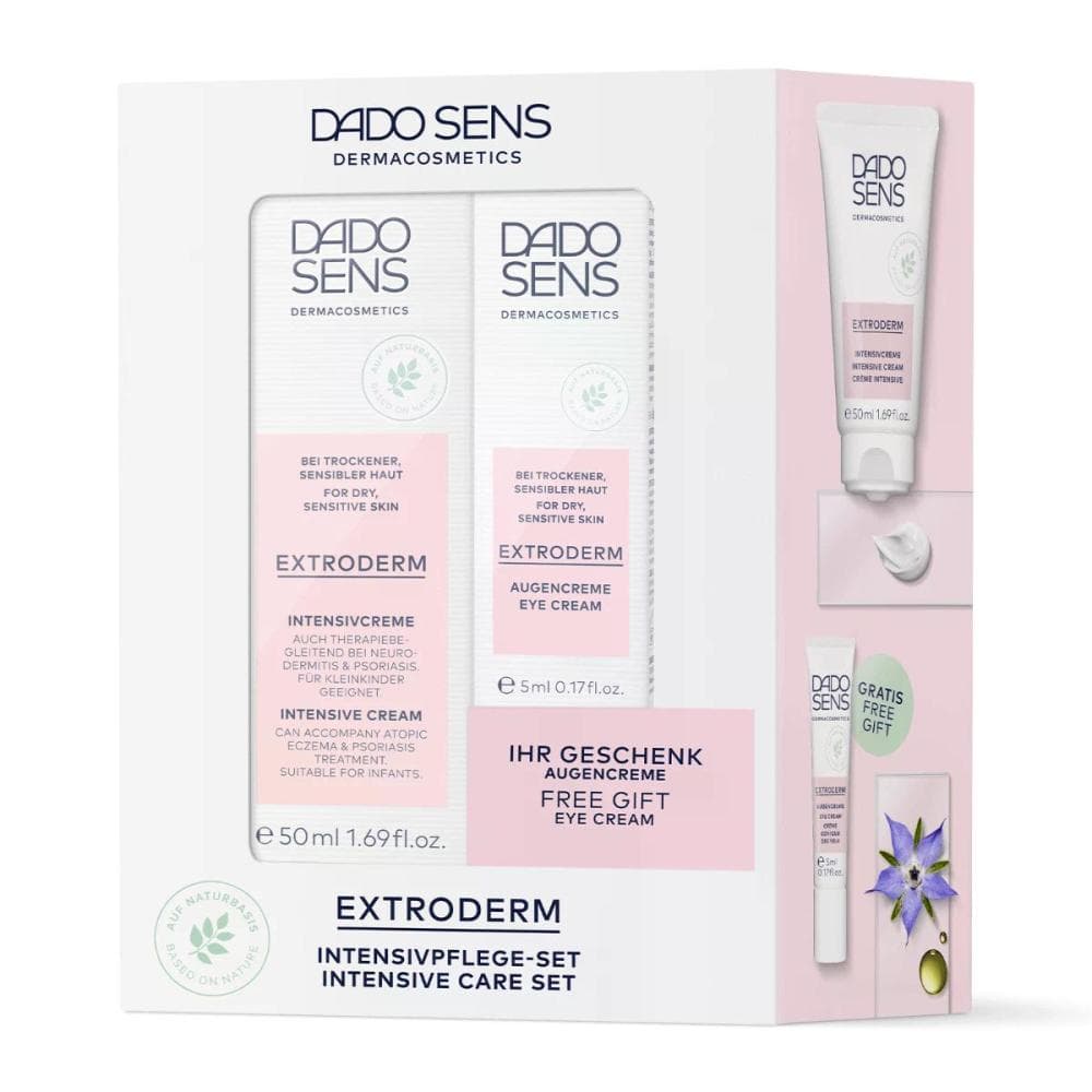 Dado Sens Extroderm set Intenzivna krema 15 ml, balzam za kožo 25 ml, čistilna krema 25 ml, vzorec kreme za predel okoli oči Akcija v trgovini Mueller