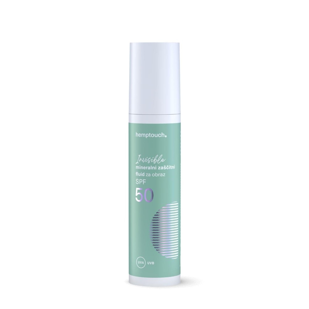 Invisible mineralni zaščitni fluid za obraz / mineralna zaščitna krema za obraz SPF 50 ml Hemptouch Akcija v trgovini E.Leclerc