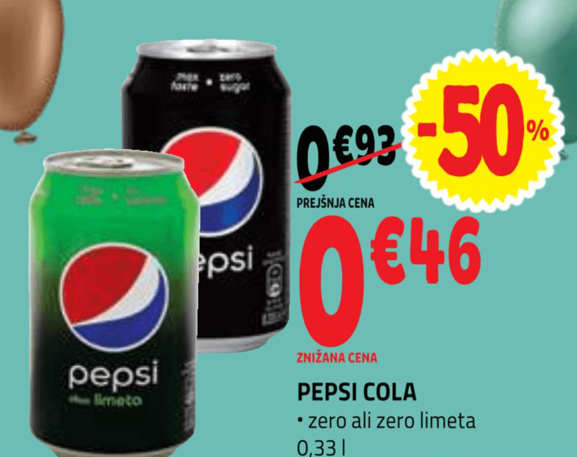 PEPSI COLA 0,33 l Akcija v trgovini E.Leclerc