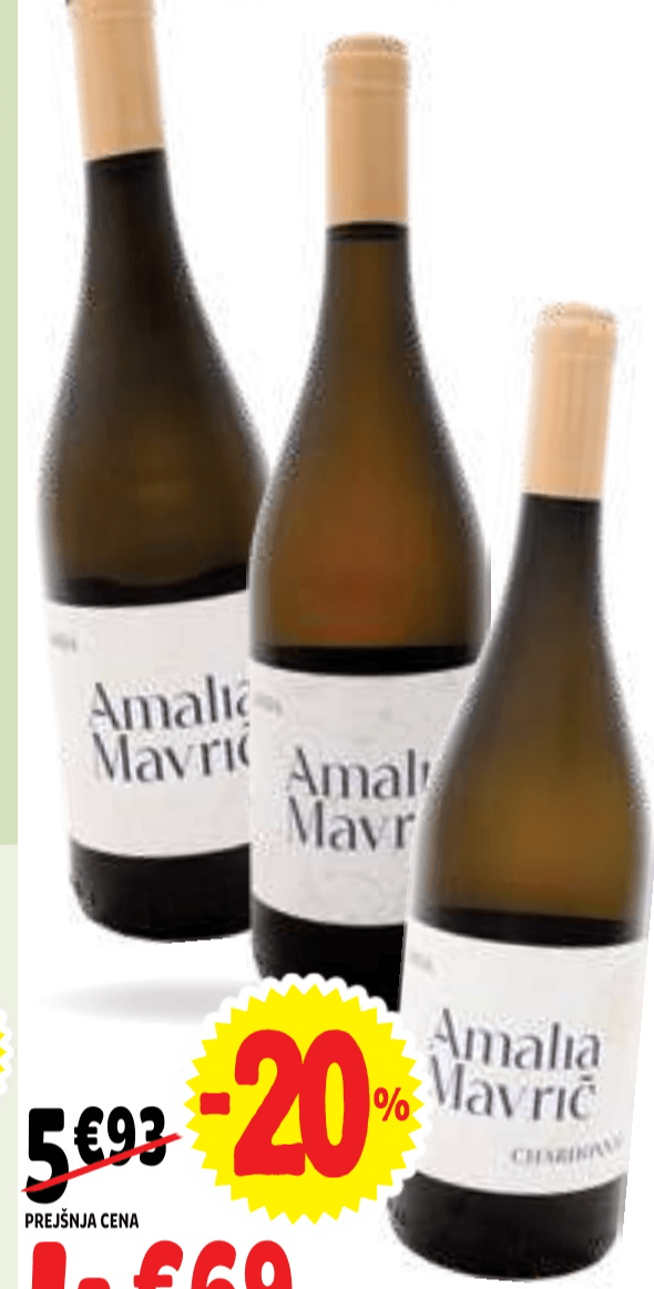 Kakvoostno vino ZGP Rebula, Sivi Pinot ali Chardonnay "Amalia Mavrič" 0,75 l Akcija v trgovini E.Leclerc