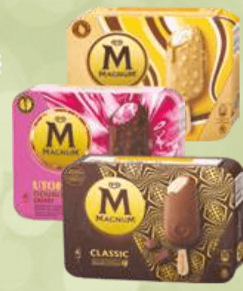 Sladoled na palčki Magnum 284 g - 300 g Akcija v trgovini E.Leclerc