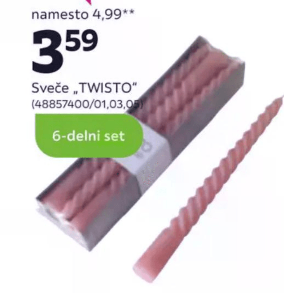Sveče „TWISTO" 6-delni set - Akcija v trgovini Mömax