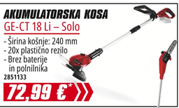 Akumulatorska kosa GE-CT 18 Li - Solo