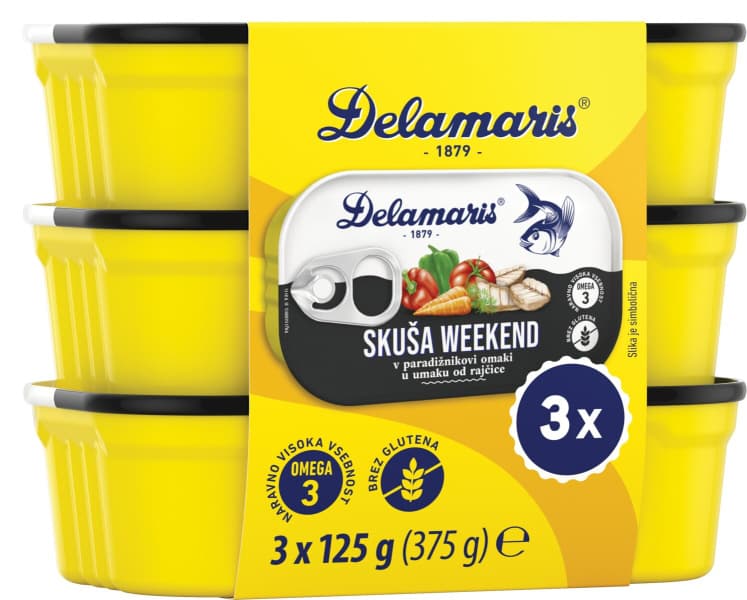 Skuša z zelenjavo Delamaris 3 x 125 g (375 g) Akcija v trgovini Mercator