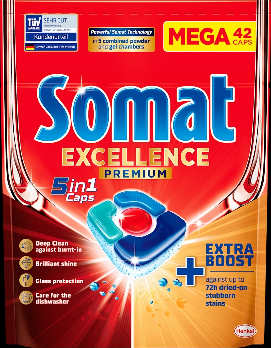 Somat Excellence Premium 5in1 kapsule za strojno pomivanje posode 54 kapsul - Akcija v trgovini Mueller