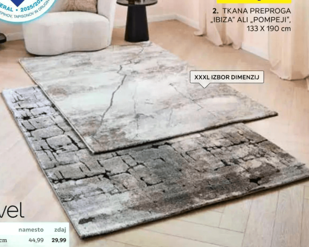 Tkana preproga „IBIZA” ali „POMPEJI” 133 X 190 cm novel Akcija v trgovini Lesnina