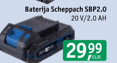 Baterija Scheppach SBP4.0 20 V/4.0 Ah Akcija v trgovini Jager