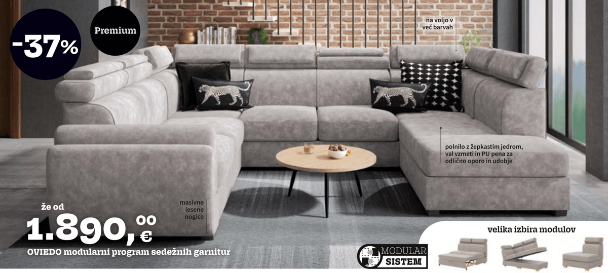 OVIEDO modularni program sedežne garniture - Akcija v trgovini Prima