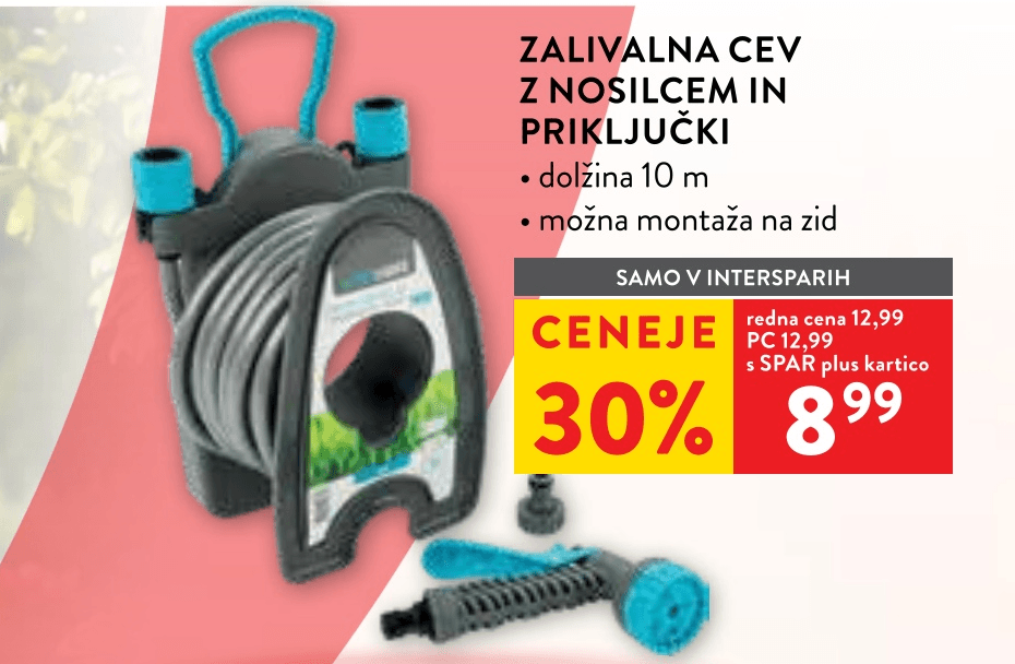 Zalivalna cev z nosilcem in priključki 10 m Akcija v trgovini Spar