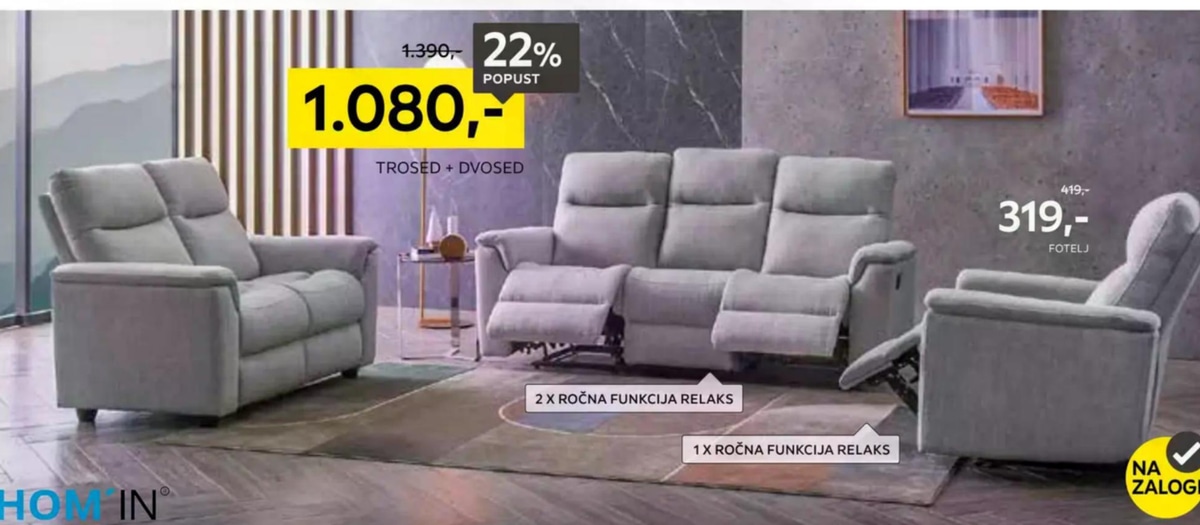 HO IN Sedežna garnitura - Akcija v trgovini Lesnina