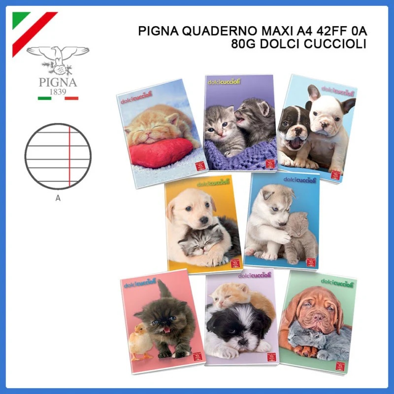 Pigna zvezek Animal ali Dolci Cuccioli DIN A4, 42 listov, 80 g Akcija v trgovini Mueller