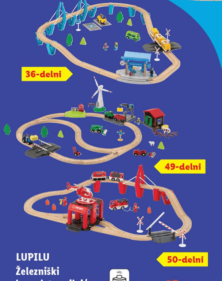 Železniški komplet gasilci/potniški vlak/kmetija lupilu Akcija v trgovini Lidl