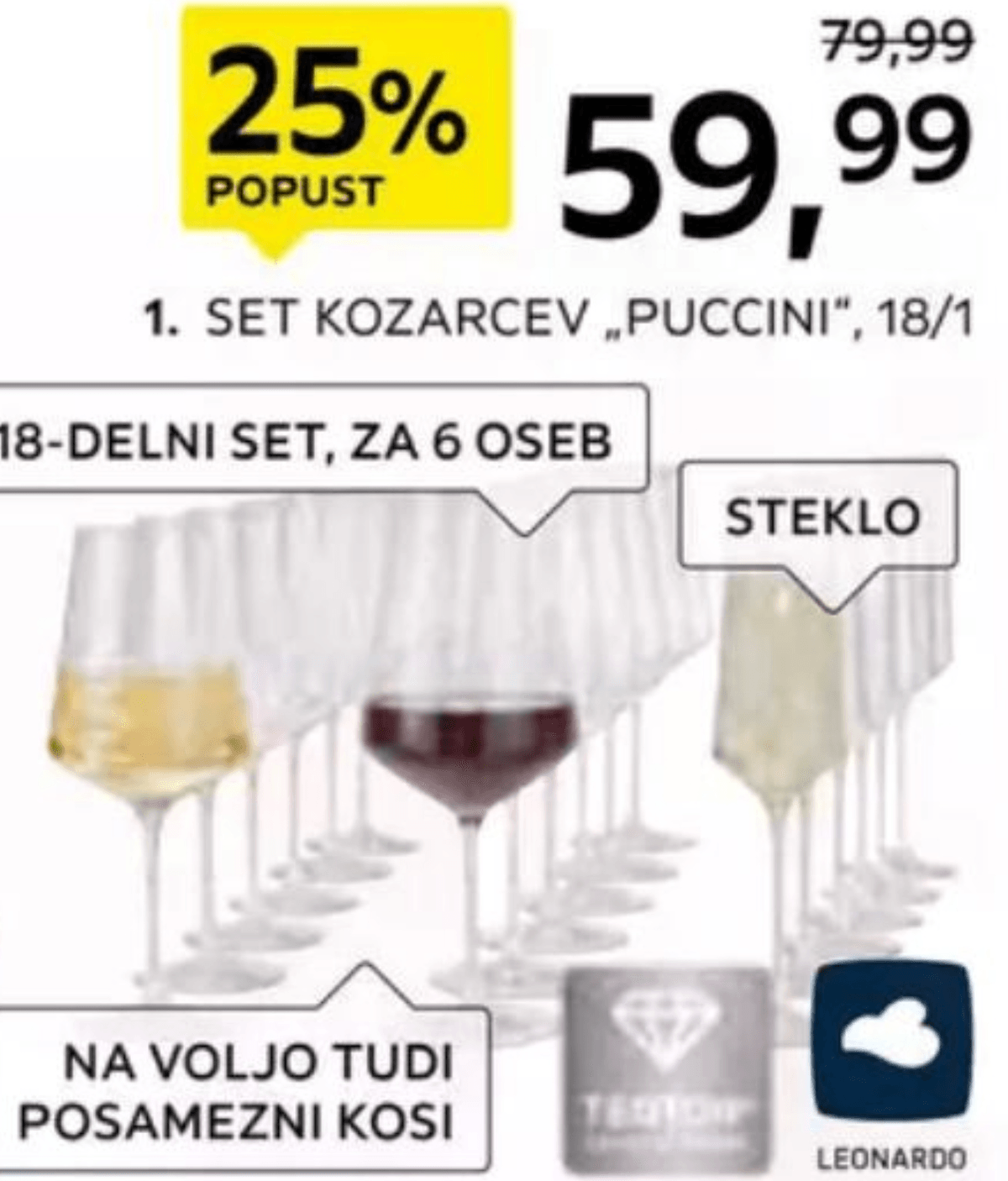 Set kozarcev "PUCCINI" 18/1 - Akcija v trgovini Lesnina
