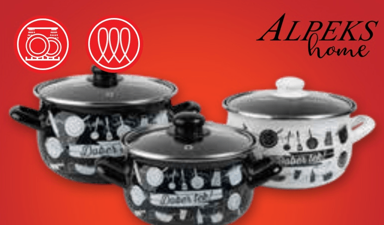 Set emajliranih kozic s pokrovkami 3/1 Alpeks Home - Akcija v trgovini Spar