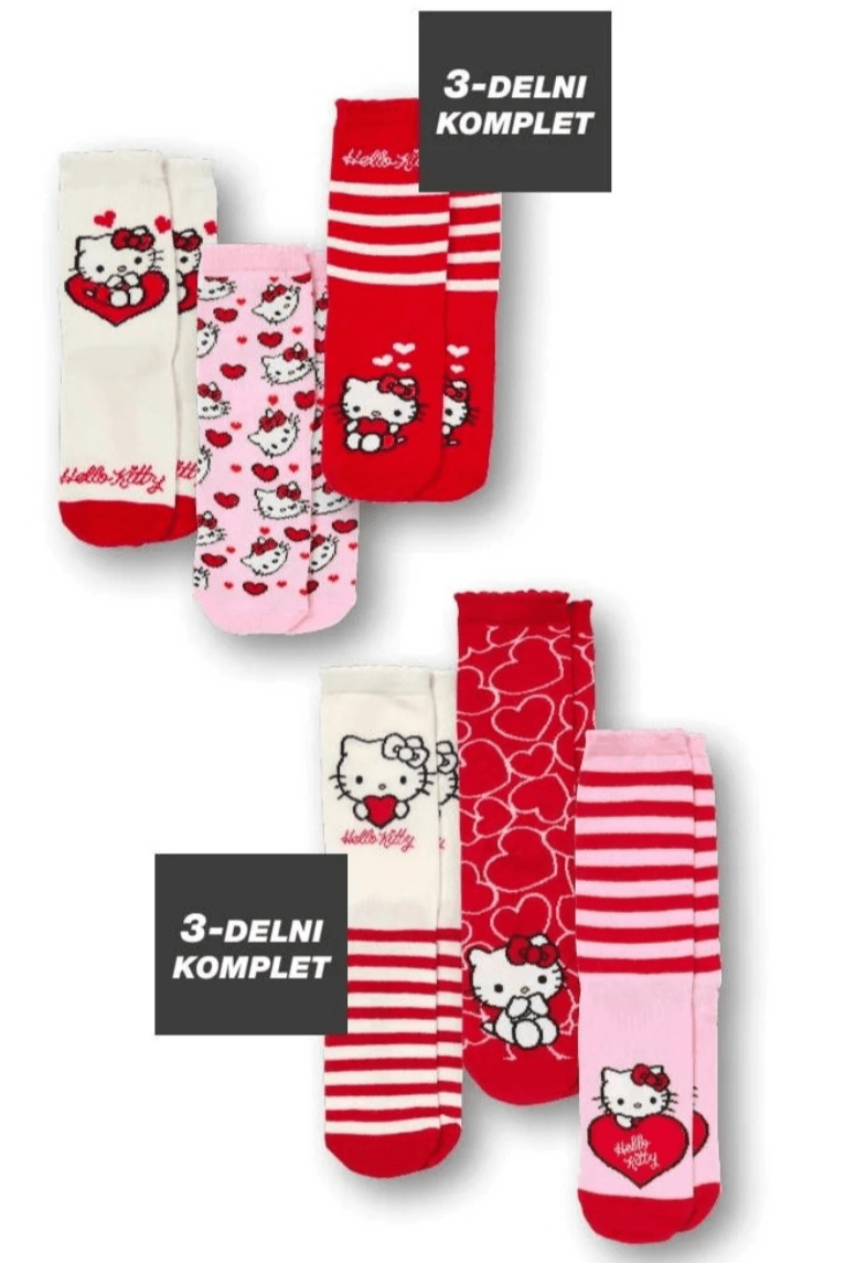 Ženske ali otroške nogavice 3-delni komplet Hello Kitty - Akcija v trgovini Kik