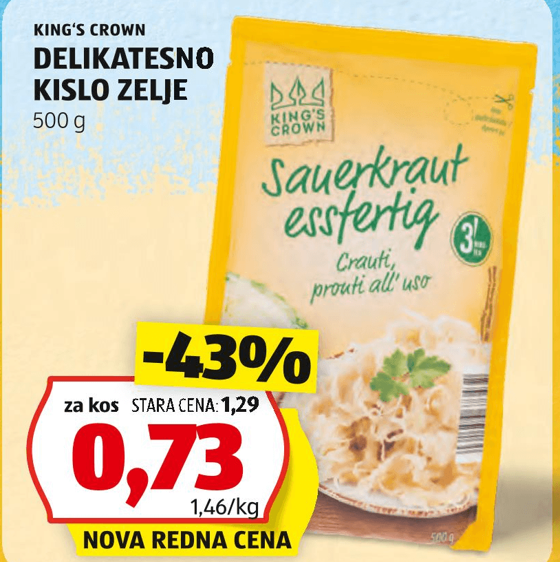 King's Crown Delikatesno Kislo Zelje 500 g Akcija v trgovini Hofer