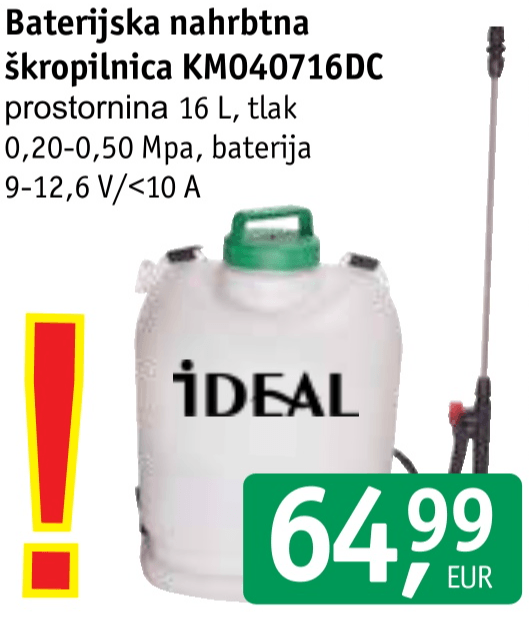 Baterijska nahrbtna škropilnica KM040716DC - Akcija v trgovini Jager