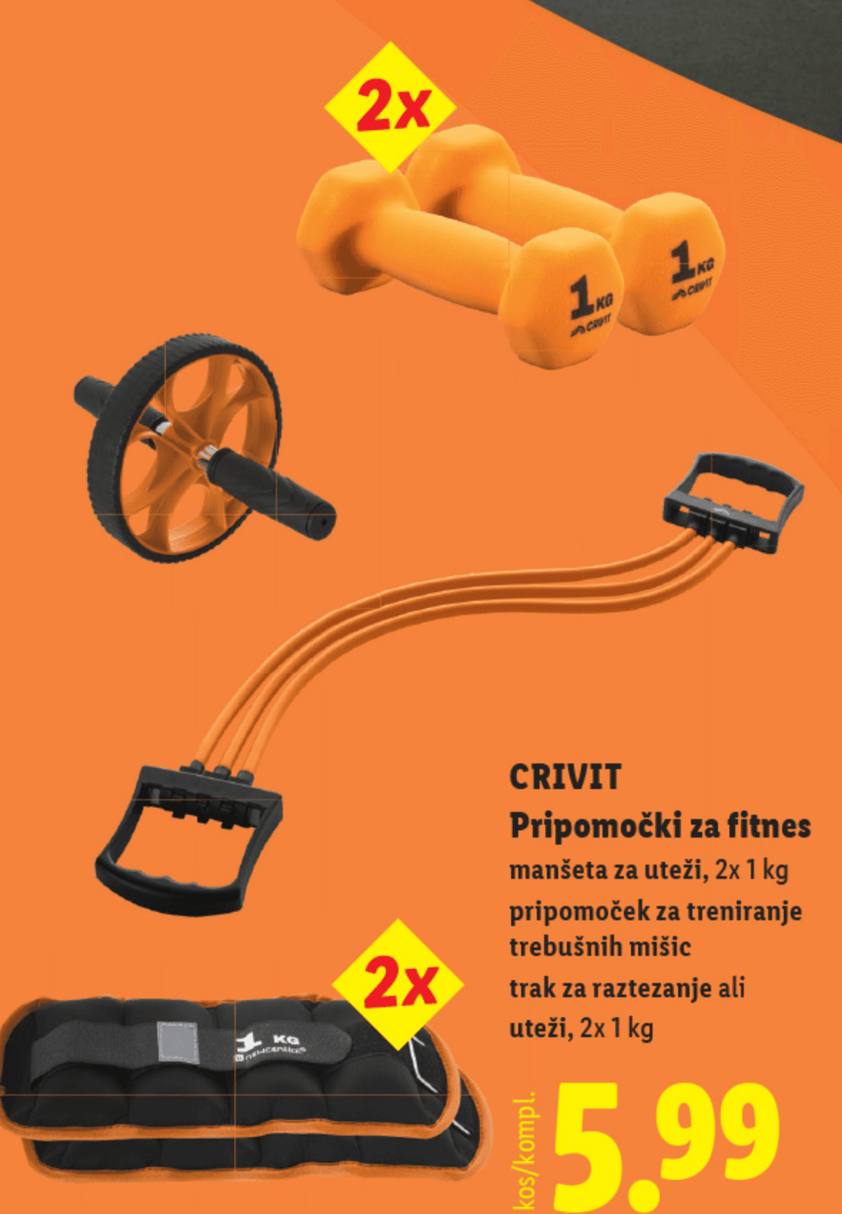 CRIVIT Pripomočki za fitnes (Uteži) 2x 1 kg Akcija v trgovini Lidl