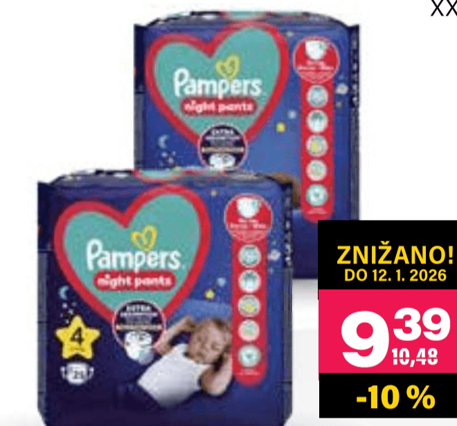 Hlačne plenice Pampers 25/1 (S4), 22/1 (S5), 19/1 (S6) - Akcija v trgovini Mercator