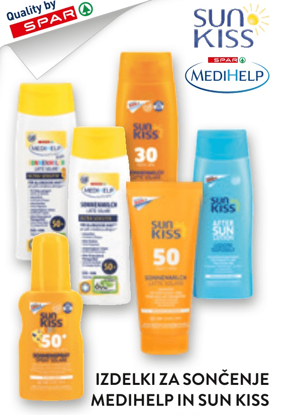 Izdelki za sončenje Medihelp in Sun Kiss Medihelp, Sun Kiss - Akcija v trgovini Spar