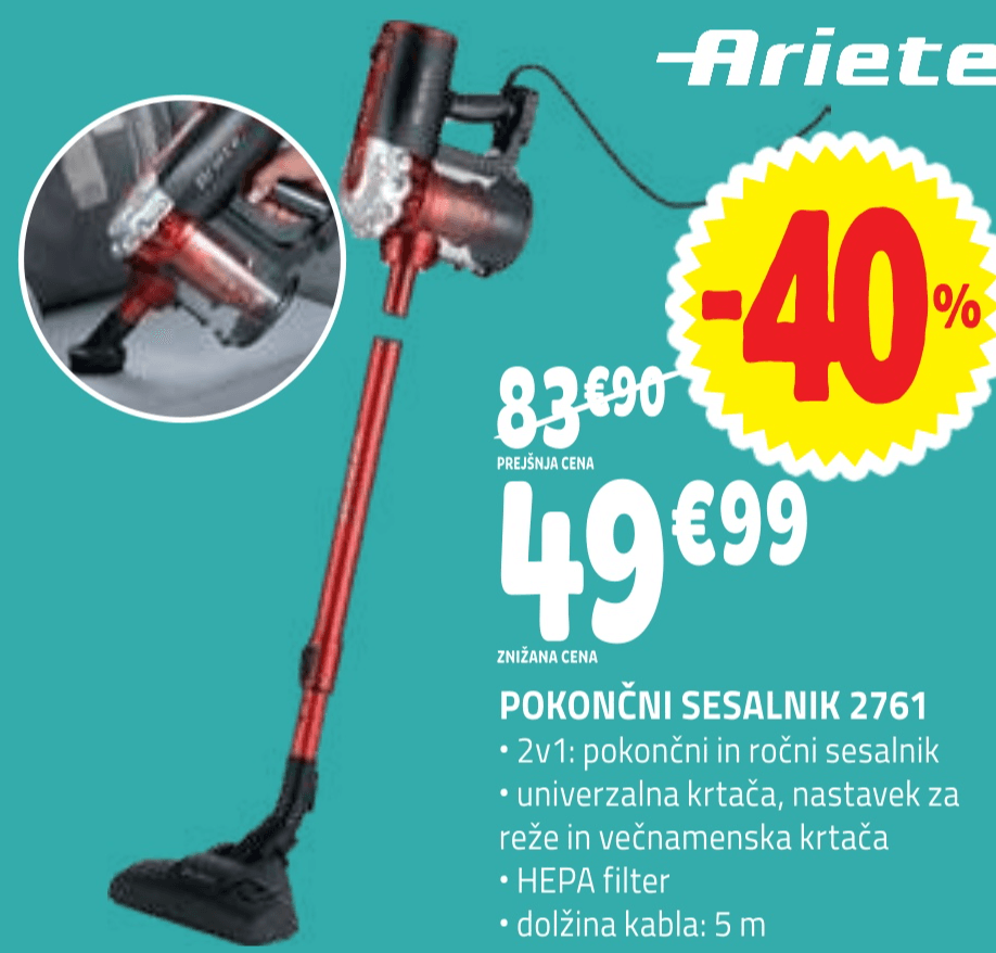 Ariete Pokončni sesalnik 2761 Akcija v trgovini E.Leclerc
