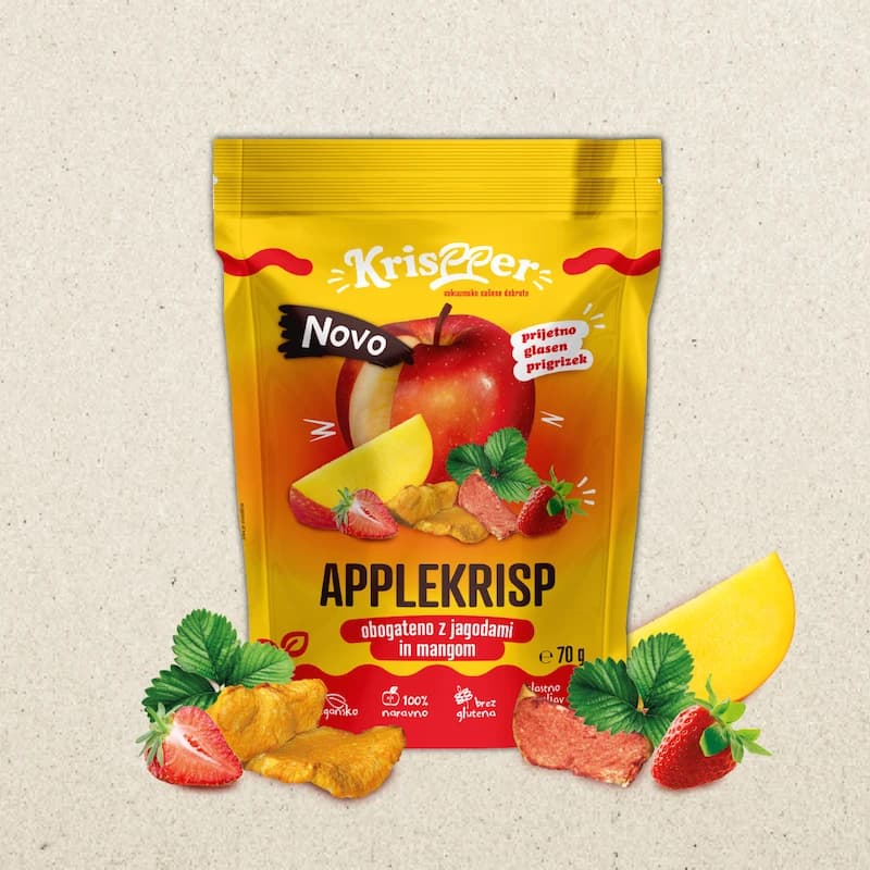 Jabolčni prigrizki Krispper jagoda-mango 25 g ali čokolada-malina 50 g Akcija v trgovini Mercator