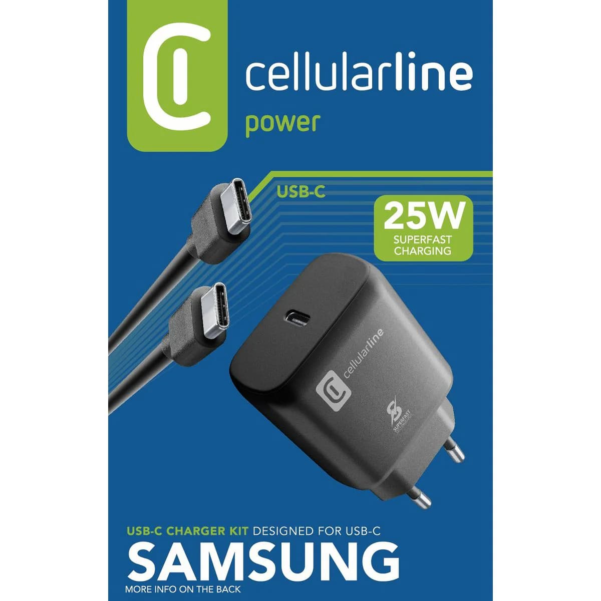 Polnilnik Cellularline Samsung USB-C i kabel C-C 25W Akcija v trgovini Pevex