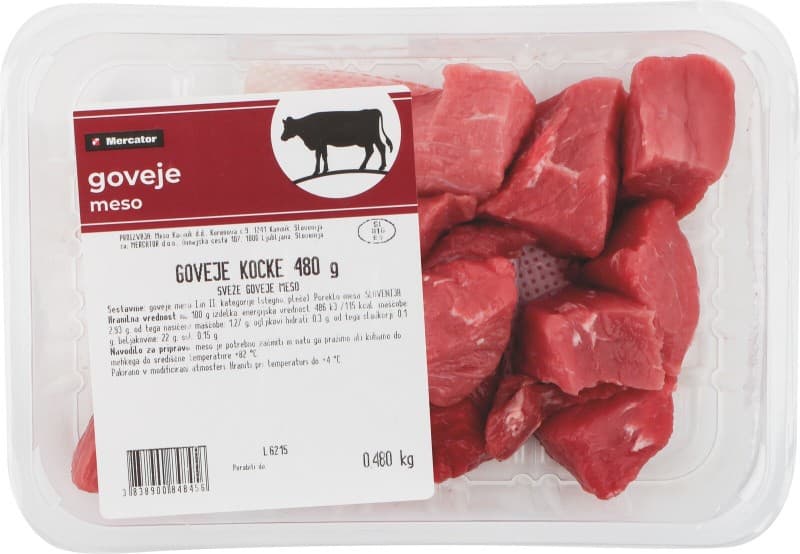 Goveje kocke iz stegna Mercator 480 g Akcija v trgovini Mercator