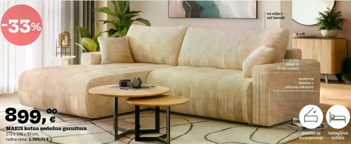 MARIS kotna sedežna garnitura - Akcija v trgovini Prima