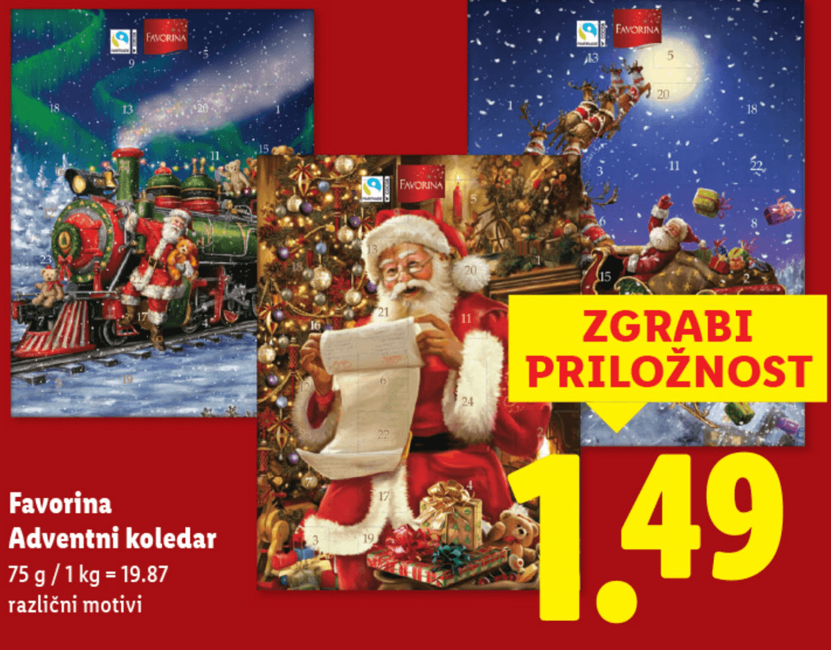 Favorina Adventni koledar 75 g Akcija v trgovini Lidl