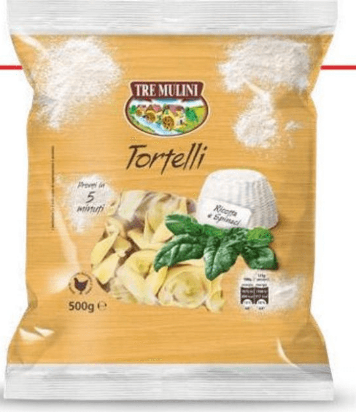 Veliki tortelini s skuto in špinačo 500 g TRE MULINI - Akcija v trgovini Eurospin