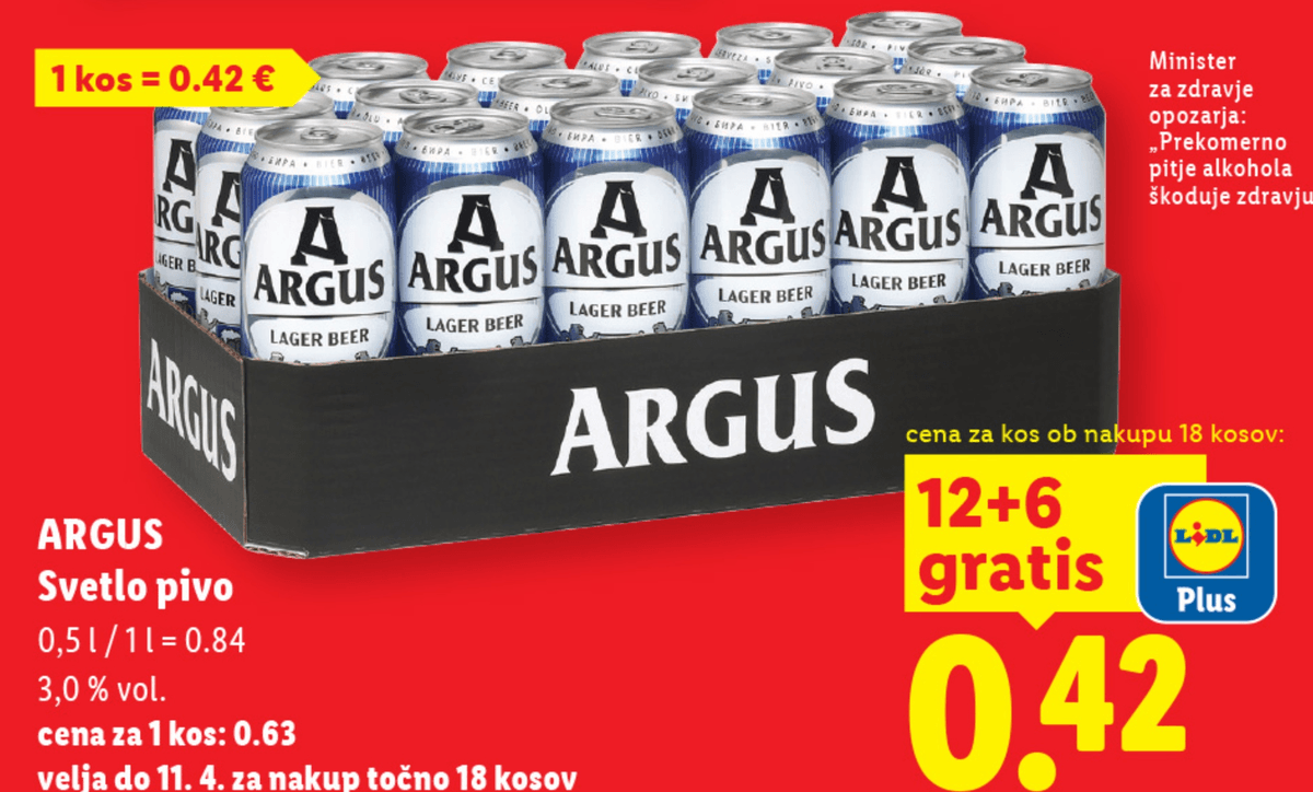 Argus Svetlo pivo 0,5 l - Akcija v trgovini Lidl